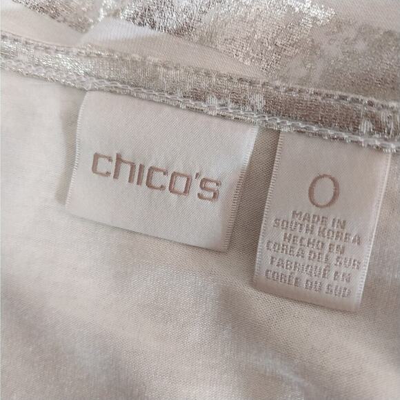 NWOT! CHICO'S! GOLD METALLIC & CREAM ABSTRACT STRIPE OVERSIZED TUNIC TOP! SZ S - Picture 10 of 13